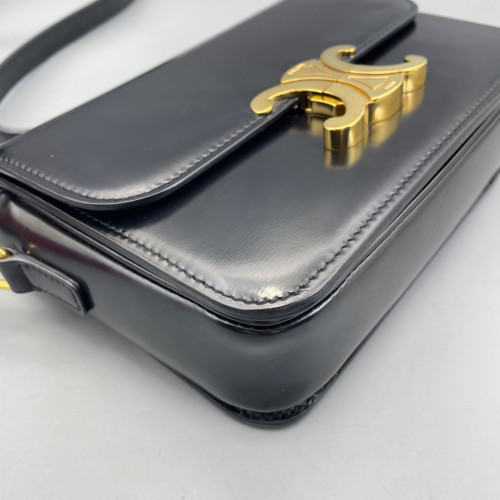 Celine Triomphe Teen Triomphe Shoulder Bag Glazed Calfskin Black