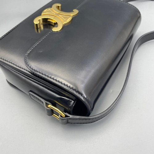 Celine Triomphe Teen Triomphe Shoulder Bag Glazed Calfskin Black