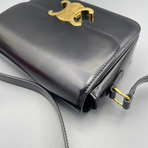 Celine Triomphe Teen Triomphe Shoulder Bag Glazed Calfskin Black