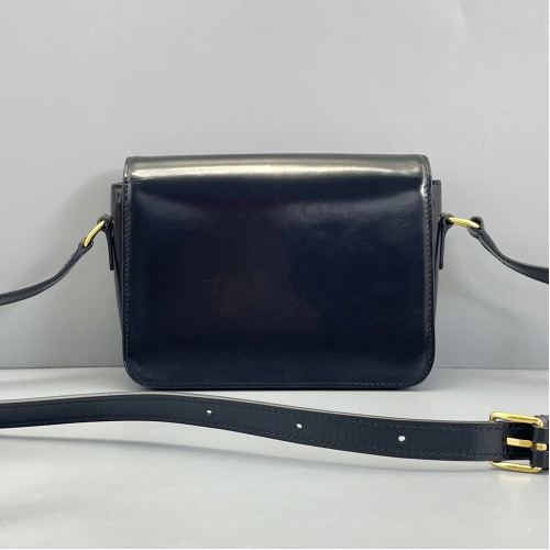 Celine Triomphe Teen Triomphe Shoulder Bag Glazed Calfskin Black