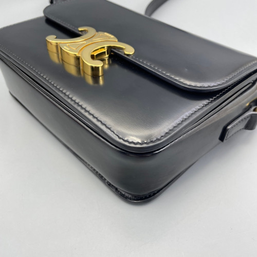 Celine Triomphe Teen Triomphe Shoulder Bag Glazed Calfskin Black