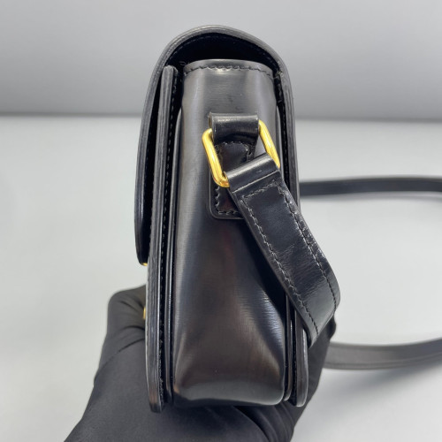 Celine Triomphe Teen Triomphe Shoulder Bag Glazed Calfskin Black
