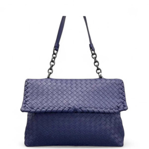 Bottega Veneta Large Olimpia Shoulder Bag Lambskin Intrecciato Nappa Dark Blue