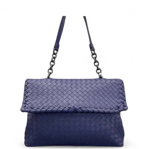 Bottega Veneta Large Olimpia Shoulder Bag Lambskin Intrecciato Nappa Dark Blue
