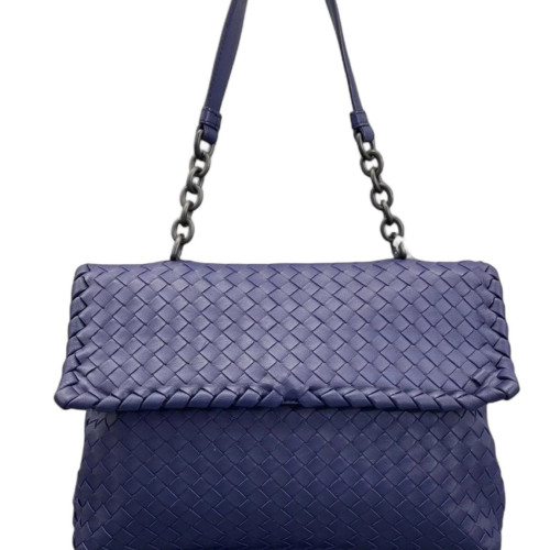 Bottega Veneta Large Olimpia Shoulder Bag Lambskin Intrecciato Nappa Dark Blue
