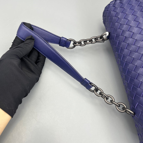 Bottega Veneta Large Olimpia Shoulder Bag Lambskin Intrecciato Nappa Dark Blue