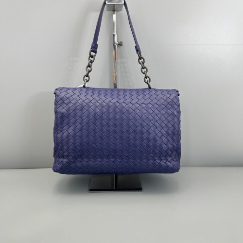 Bottega Veneta Large Olimpia Shoulder Bag Lambskin Intrecciato Nappa Dark Blue