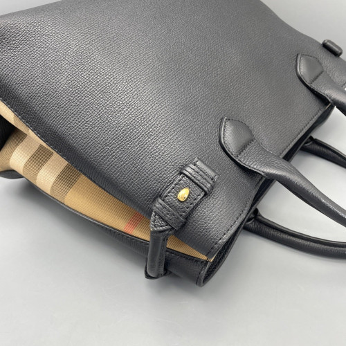 Burberry Medium Banner Tote Calfskin House Check Black Light Brown Beige
