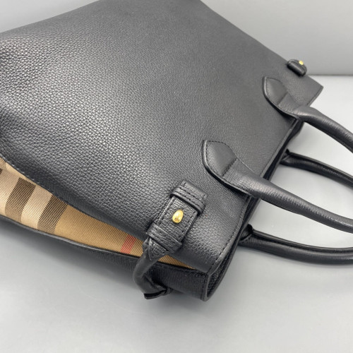 Burberry Medium Banner Tote Calfskin House Check Black Light Brown Beige