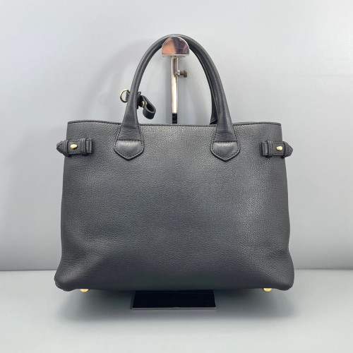 Burberry Medium Banner Tote Calfskin House Check Black Light Brown Beige