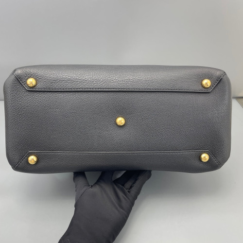 Burberry Medium Banner Tote Calfskin House Check Black Light Brown Beige