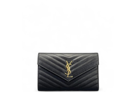 Yves Saint Laurent Envelope Wallet On Chain Shiny Caviar Calfskin Black