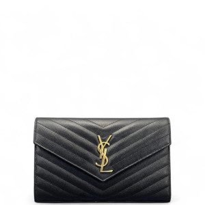 Yves Saint Laurent Envelope Wallet On Chain Shiny Caviar Calfskin Black