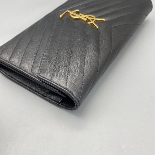 Yves Saint Laurent Envelope Wallet On Chain Shiny Caviar Calfskin Black
