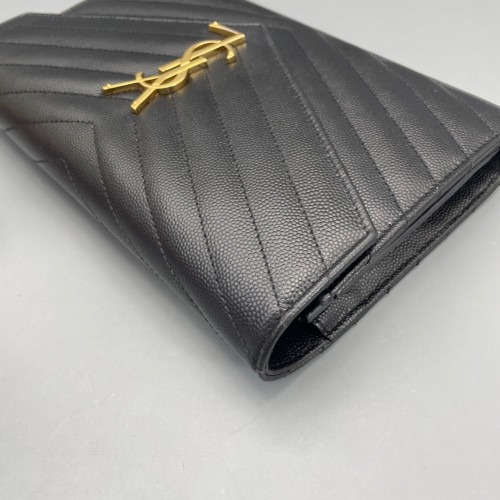 Yves Saint Laurent Envelope Wallet On Chain Shiny Caviar Calfskin Black