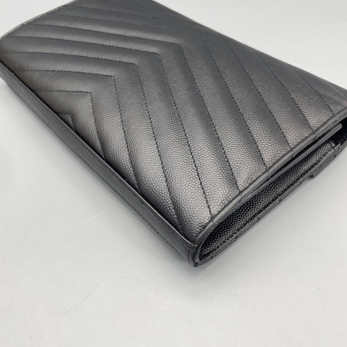 Yves Saint Laurent Envelope Wallet On Chain Shiny Caviar Calfskin Black