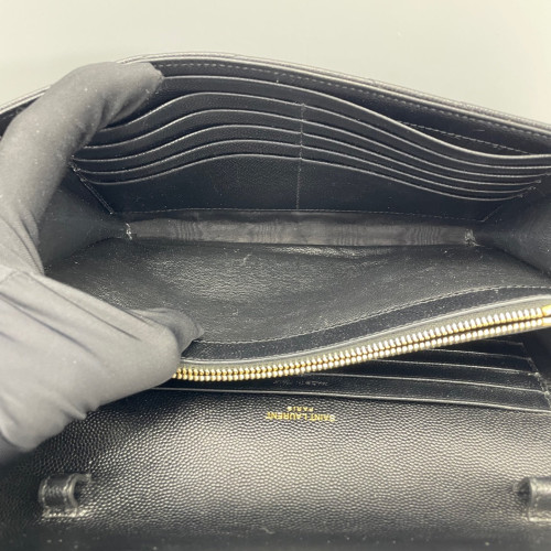 Yves Saint Laurent Envelope Wallet On Chain Shiny Caviar Calfskin Black