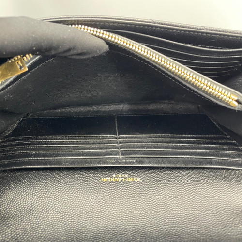Yves Saint Laurent Envelope Wallet On Chain Shiny Caviar Calfskin Black