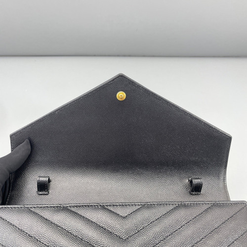 Yves Saint Laurent Envelope Wallet On Chain Shiny Caviar Calfskin Black