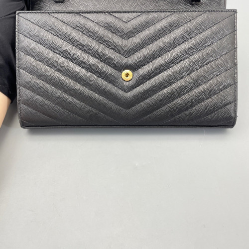 Yves Saint Laurent Envelope Wallet On Chain Shiny Caviar Calfskin Black