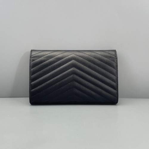 Yves Saint Laurent Envelope Wallet On Chain Shiny Caviar Calfskin Black