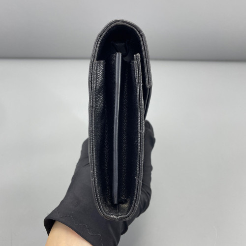 Yves Saint Laurent Envelope Wallet On Chain Shiny Caviar Calfskin Black