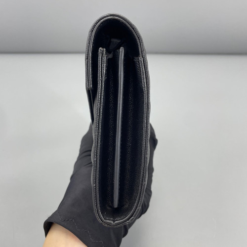 Yves Saint Laurent Envelope Wallet On Chain Shiny Caviar Calfskin Black