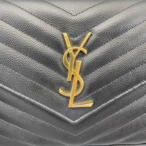 Yves Saint Laurent Envelope Wallet On Chain Shiny Caviar Calfskin Black