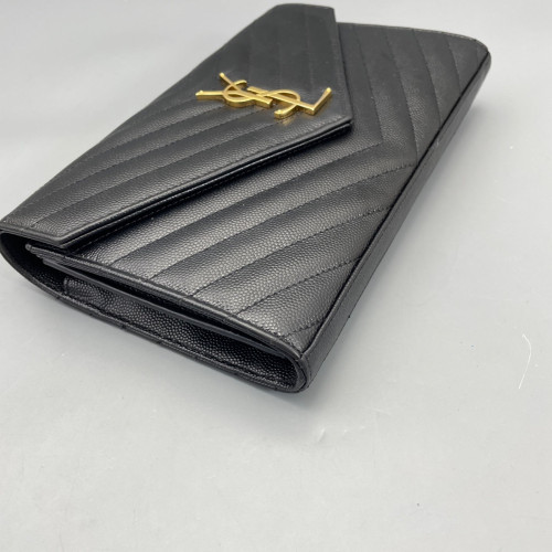 Yves Saint Laurent Envelope Wallet On Chain Shiny Caviar Calfskin Black
