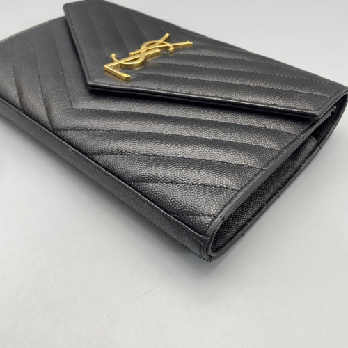 Yves Saint Laurent Envelope Wallet On Chain Shiny Caviar Calfskin Black