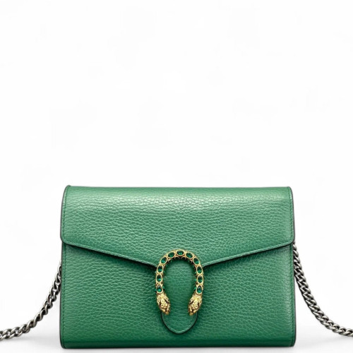 Gucci Mini Dionysus Chain Wallet Grained Calfskin Green