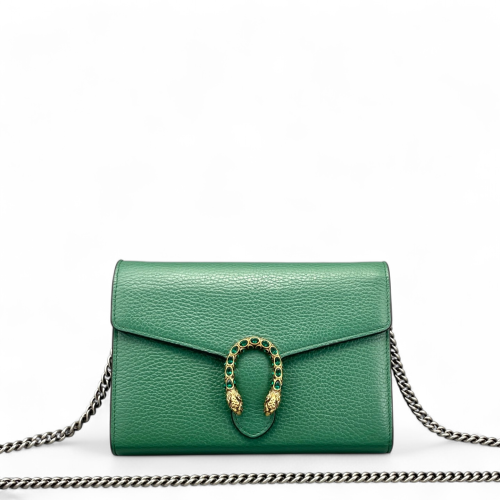 Gucci Mini Dionysus Chain Wallet Grained Calfskin Green