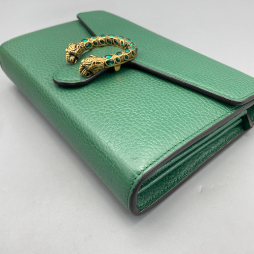 Gucci Mini Dionysus Chain Wallet Grained Calfskin Green