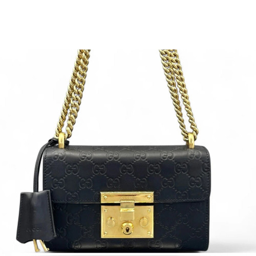 Gucci Small Padlock Shoulder Bag Guccissima Black