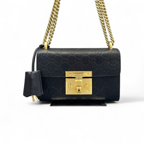 Gucci Small Padlock Shoulder Bag Guccissima Black