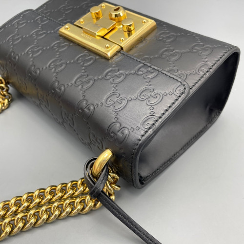 Gucci Small Padlock Shoulder Bag Guccissima Black