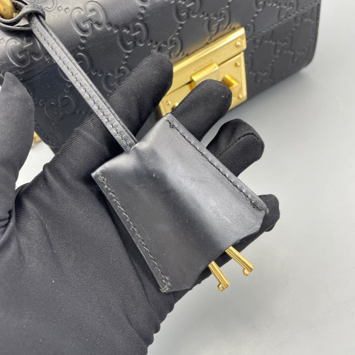 Gucci Small Padlock Shoulder Bag Guccissima Black