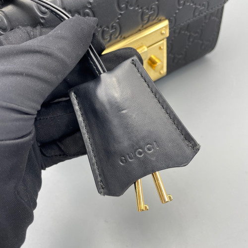 Gucci Small Padlock Shoulder Bag Guccissima Black