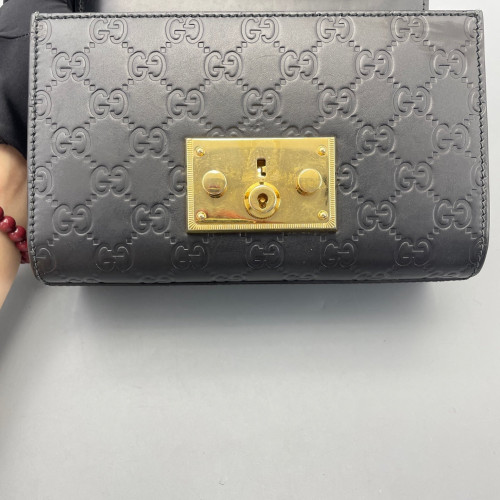 Gucci Small Padlock Shoulder Bag Guccissima Black