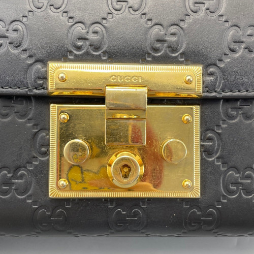 Gucci Small Padlock Shoulder Bag Guccissima Black