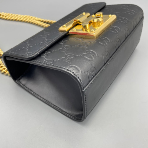 Gucci Small Padlock Shoulder Bag Guccissima Black
