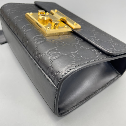 Gucci Small Padlock Shoulder Bag Guccissima Black