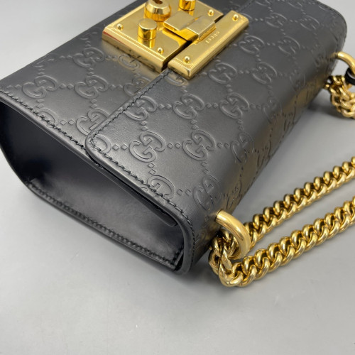 Gucci Small Padlock Shoulder Bag Guccissima Black