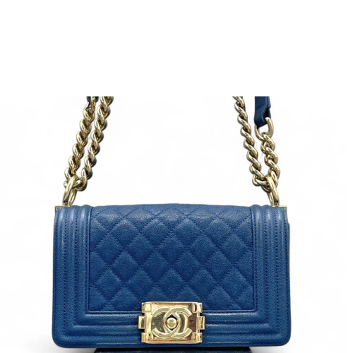 Chanel Quilted Mini Boy Flap Grained Calfskin Blue