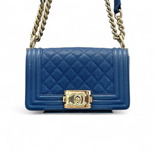 Chanel Quilted Mini Boy Flap Grained Calfskin Blue