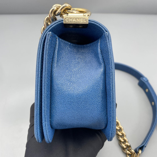 Chanel Quilted Mini Boy Flap Grained Calfskin Blue