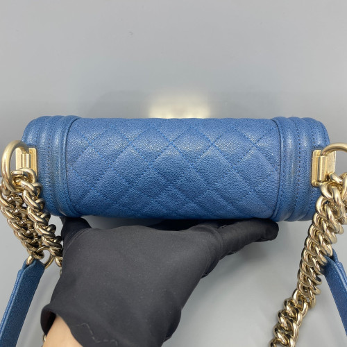 Chanel Quilted Mini Boy Flap Grained Calfskin Blue