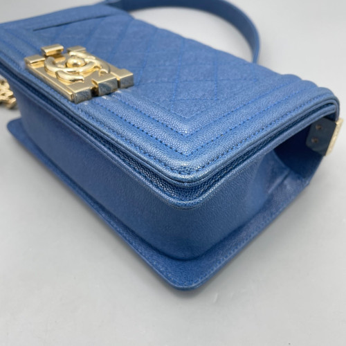 Chanel Quilted Mini Boy Flap Grained Calfskin Blue