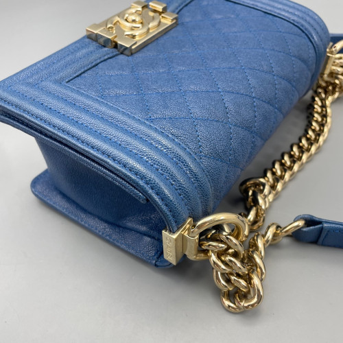Chanel Quilted Mini Boy Flap Grained Calfskin Blue