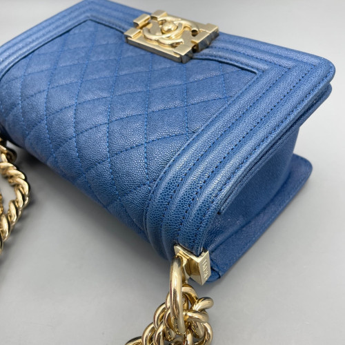 Chanel Quilted Mini Boy Flap Grained Calfskin Blue